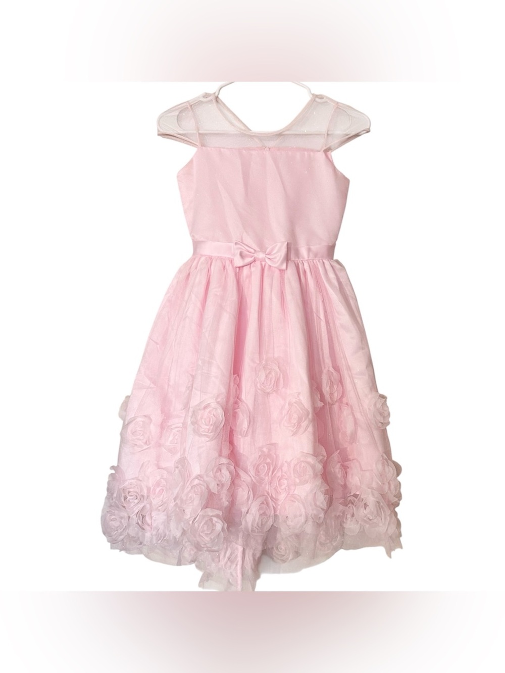 Nanette Size 12 Girls pink sheer mesh floral appliqués zipper formal dress